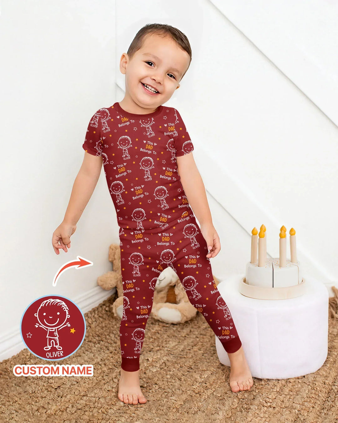 Custom Name This Dad Belongs To Doodle Bamboo Two Piece Short Sleeve Pajama Set