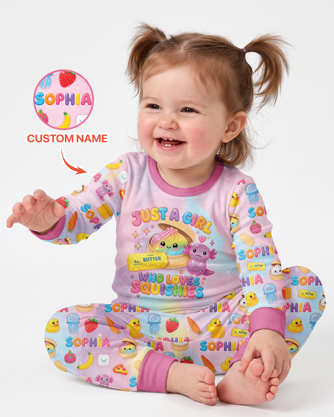 Just A Girl Who Loves Squishy Custom Name Bamboo Two Piece Long Sleeve Pajama Set