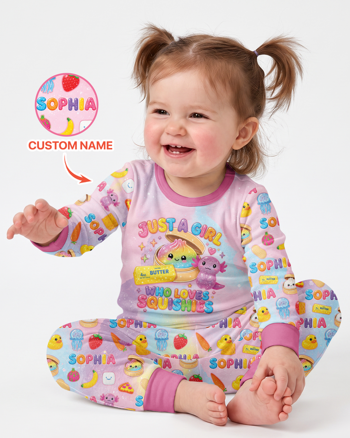 Just A Girl Who Loves Squishy Custom Name Bamboo Two Piece Long Sleeve Pajama Set