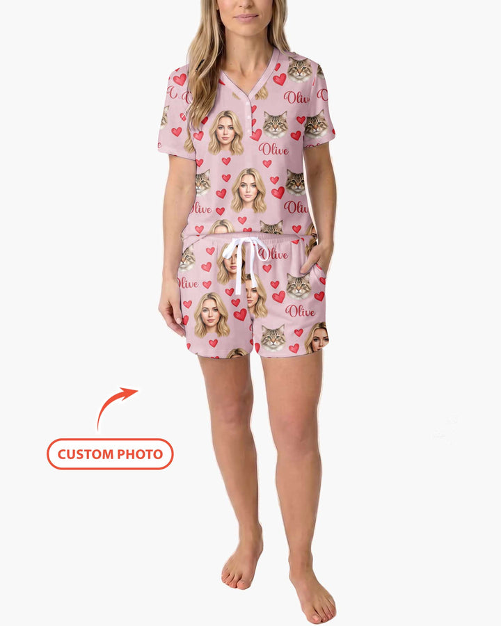 Custom Face Family Matching Bamboo Women Short Sleeve Short Pajama Set
