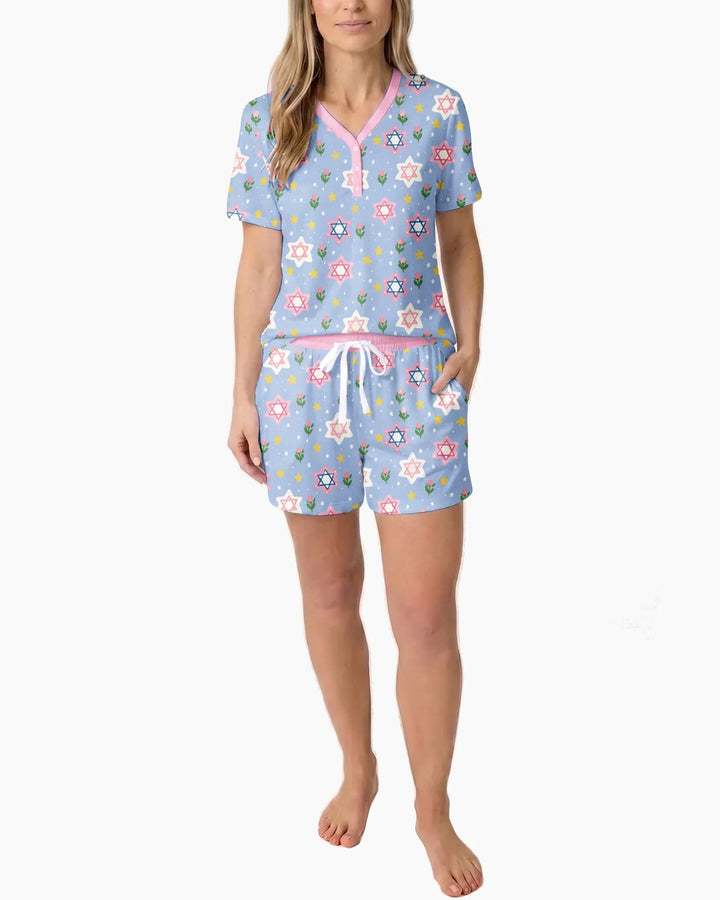 Starry Bloom Blessings Family Matching Bamboo Women Short Sleeve Short Pajama Set