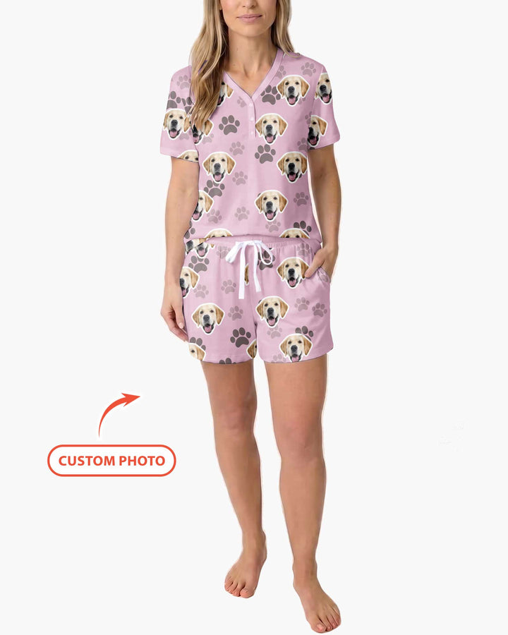 Personalized Dog & Cat Photo Bamboo Women Short Sleeve Short Pajama Set