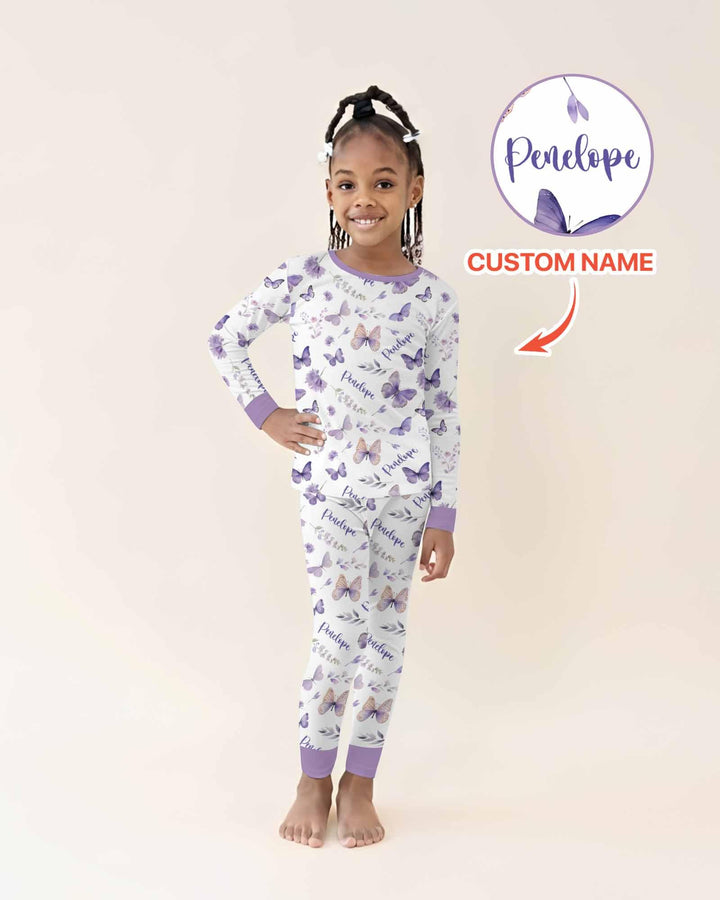 Custom Name Lilac Bloom Bamboo Two Piece Long Sleeve Pajama Set