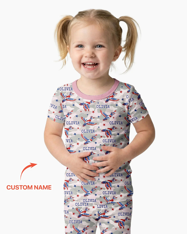 Custom Name America Mallard Duck Family Matching Bamboo Two Piece Short Sleeve Pajama Set