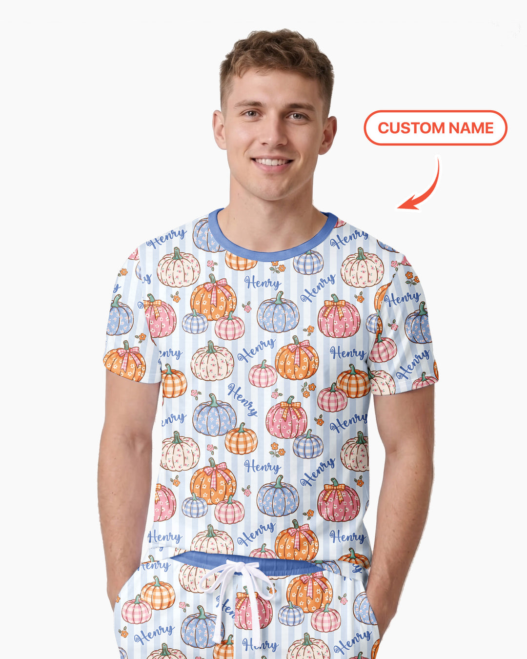 Custom Name Pumpkin Patch Bamboo Men Short Sleeve Short Pajama Set
