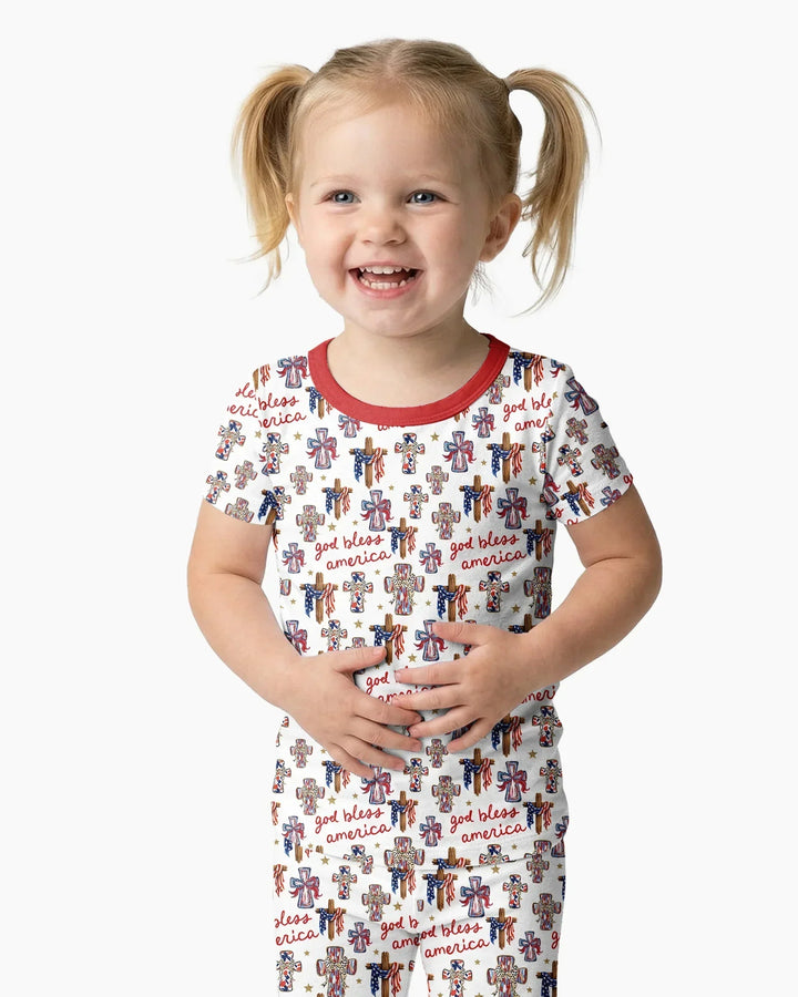 God Bless America Family Matching Bamboo Two Piece Short Sleeve Pajama Set