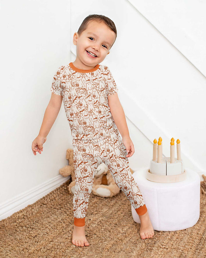 Boo Trick or Treat Ghosts Halloween Bamboo Two Piece Short Sleeve Pajama Set