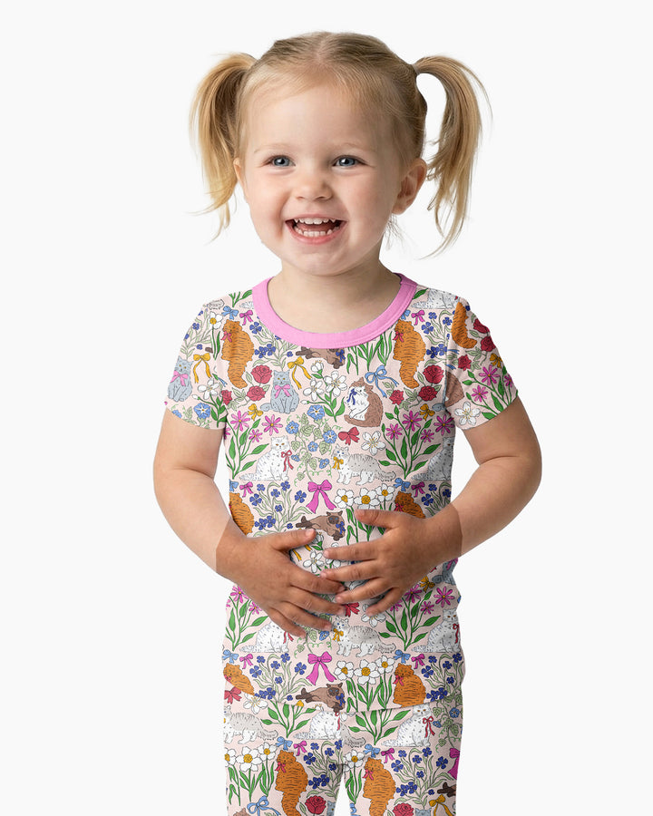 The Garden Cattery Mommy & Me Matching Bamboo Two Piece Short Sleeve Pajama Set