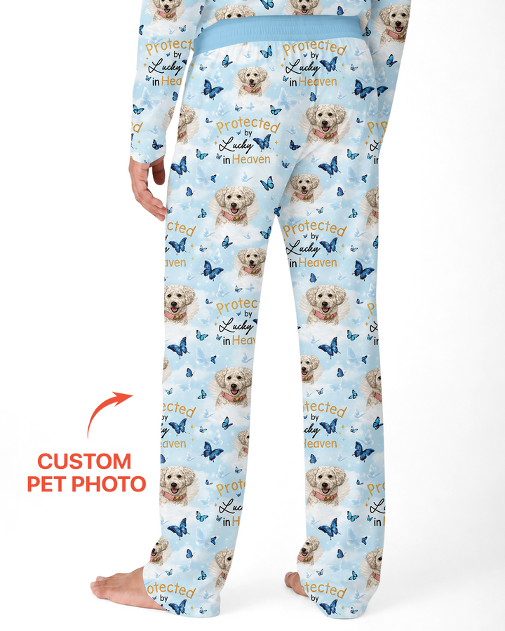 Custom Pet Photo Protected By Heaven Family Bamboo Men's Pajama Set