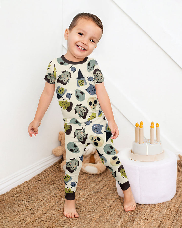 Halloween Face Bamboo Two Piece Short Sleeve Pyjamas Set For Haloween
