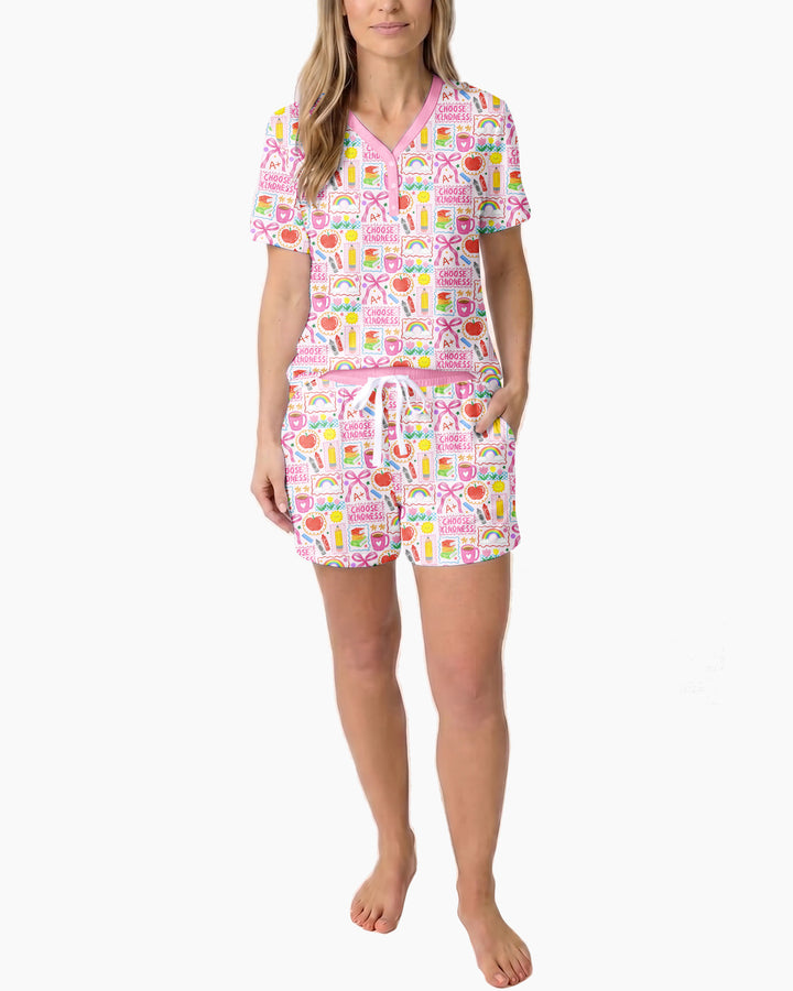 Kindness School Girl Bamboo Women Short Sleeve Short Pajama Set
