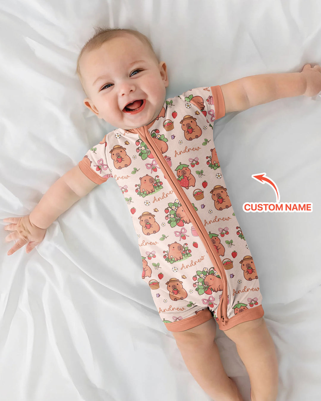 Custom Name Capybara Strawberry Bamboo Shorty Zippy