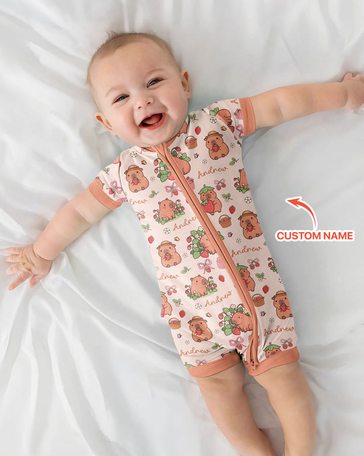 Custom Name Capybara Strawberry Bamboo Shorty Zippy