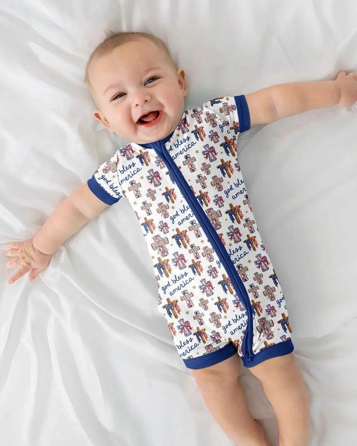 God Bless America Family Matching Bamboo Shorty Zippy