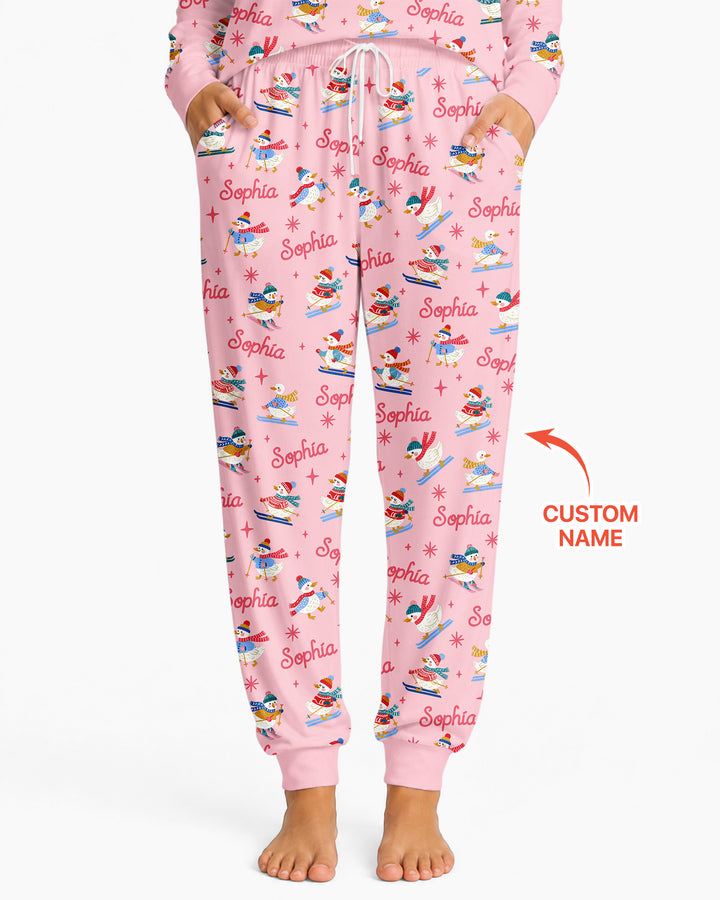 Custom Name Skiing Goose Bamboo Women Pajama Set