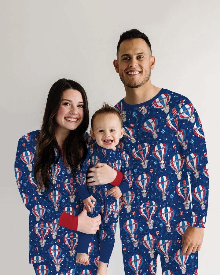Patriotic Pups in Hot Air Balloons Family Matching Bamboo Two Piece Long Sleeve Pajama Set