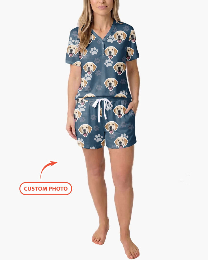 Personalized Dog & Cat Photo Bamboo Women Short Sleeve Short Pajama Set