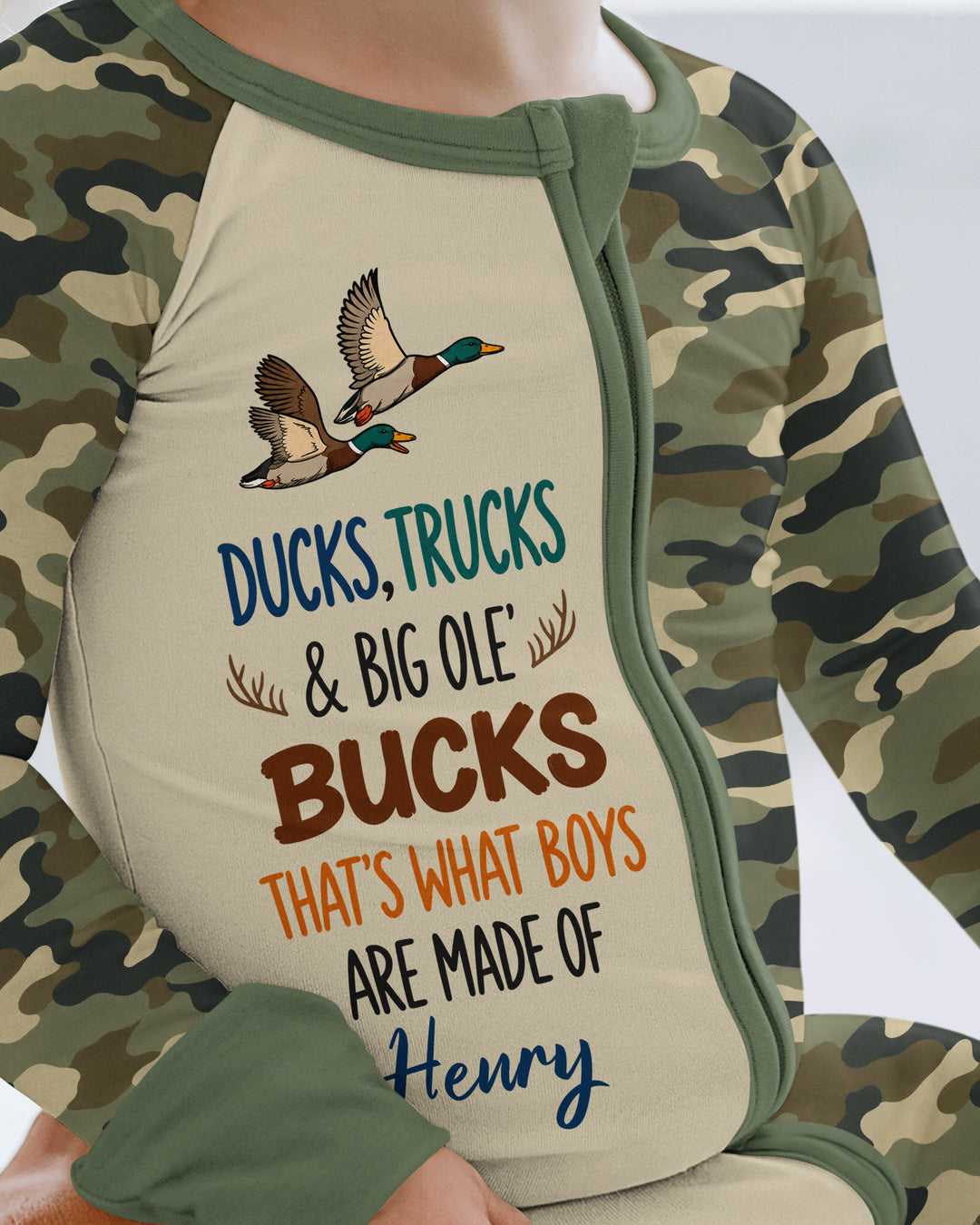 Custom Name Ducks, Trucks & Big Ole' Bucks Bamboo Convertible Zippy
