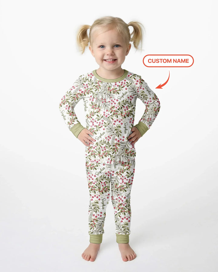 Custom Name Birth Month Flowers Bamboo Two Piece Long Sleeve Pajama Set