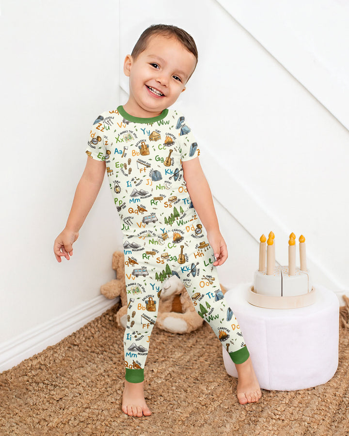 Adventure Alphabet ABCs Summer Camp Bamboo Two Piece Short Sleeve Pajama Set