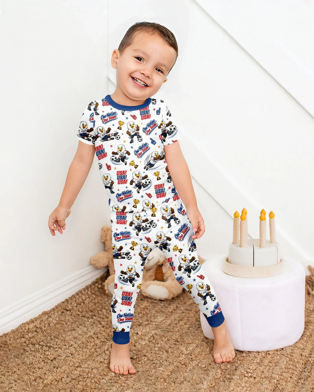 Soccer One Nation One Team Bamboo Two Piece Short Sleeve Pajama Set