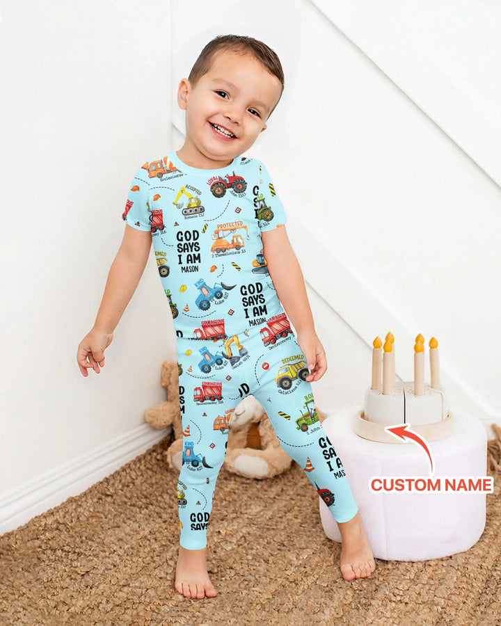 Custom Name God Says I Am Boy Bamboo Two Piece Short Sleeve Pyjamas Set