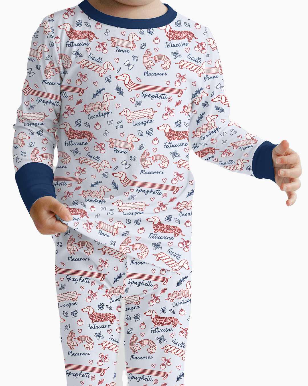 Funny Dachshund Pasta Pups Bamboo Two Piece Long Sleeve Pajama Set