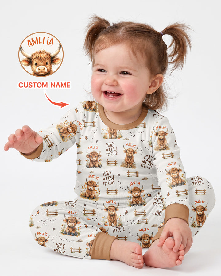 Holy Cow I'm Cute Personalized Bamboo Two Piece Long Sleeve Pajama Set