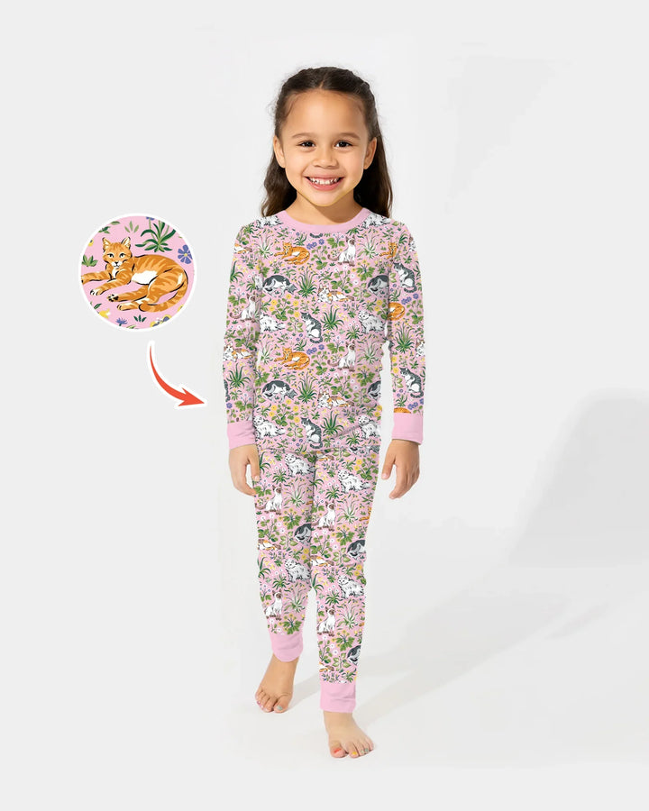 Kitten Garden Family Matching Bamboo Two Piece Long Sleeve Pajama Set