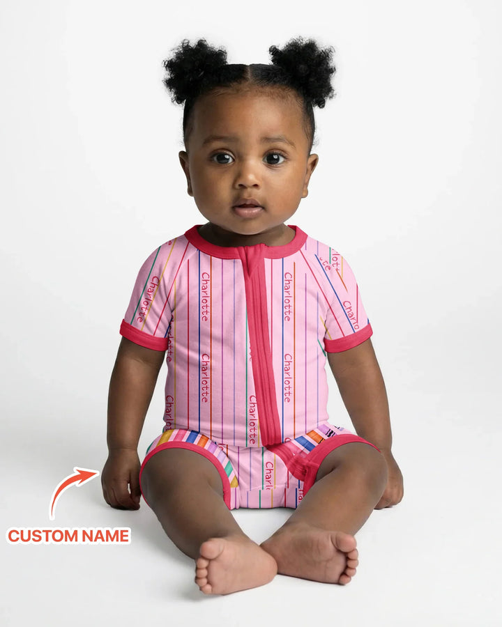 Custom Name Crayon Lines Bamboo Shorty Zippy