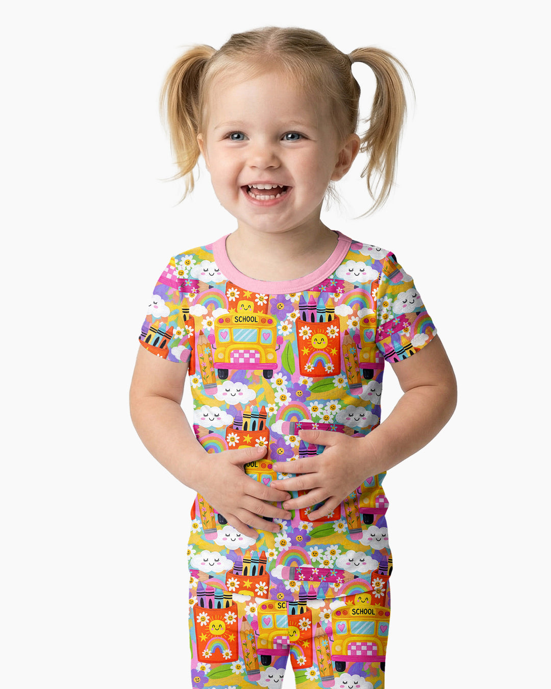 Retro Happy Classroom Bamboo Two Piece Short Sleeve Pajama Set