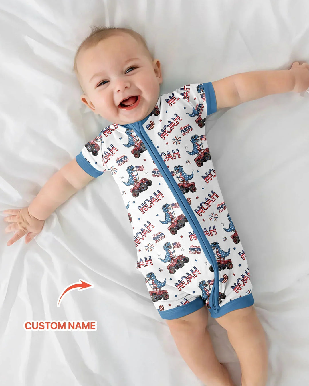 Custom Name American Flag Dinosaur Bamboo Shorty Zippy