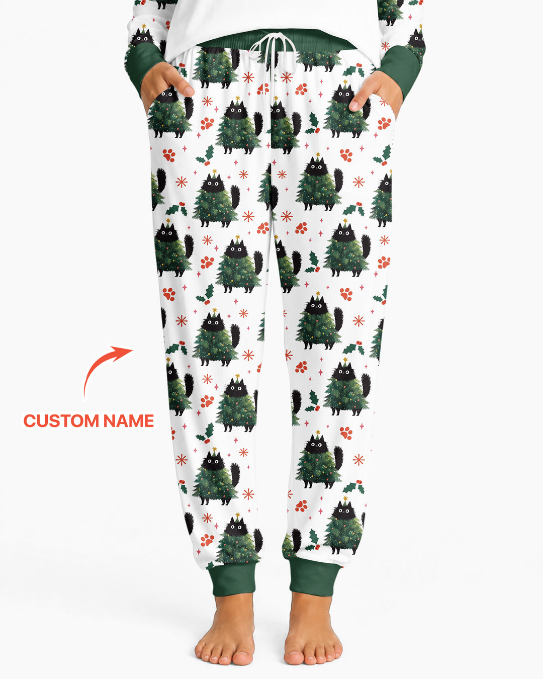 Custom Name Black Cat Christmas Bamboo Women Pajama Set