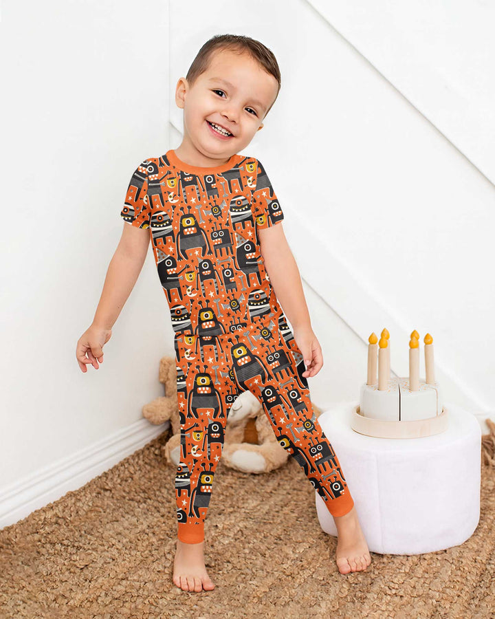 Mid Century Halloween Monster Toss Bamboo Two Piece Short Sleeve Pajama Set