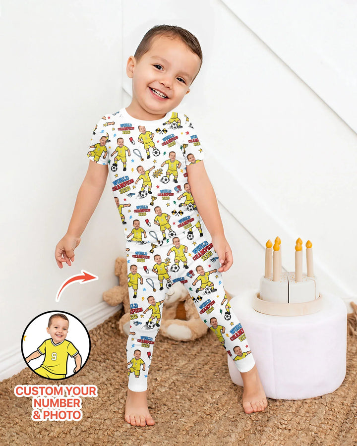 Custom Photo World Champion 2026  Family Matching Bamboo Two Piece Short Sleeve Pajama Set