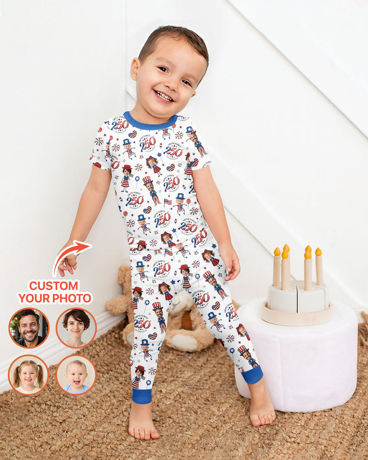 Custom Photo Smith Family Celebration  Bamboo Two Piece Short Sleeve Pajama Set