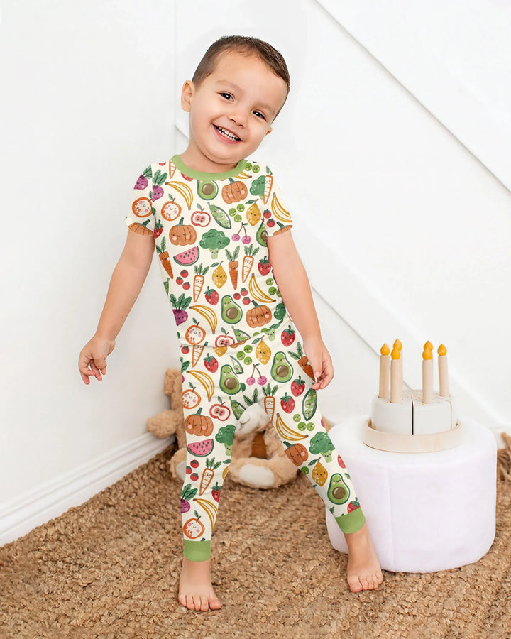 Veggie Friends Family Matching Bamboo Two Piece Short Sleeve Pajama Set