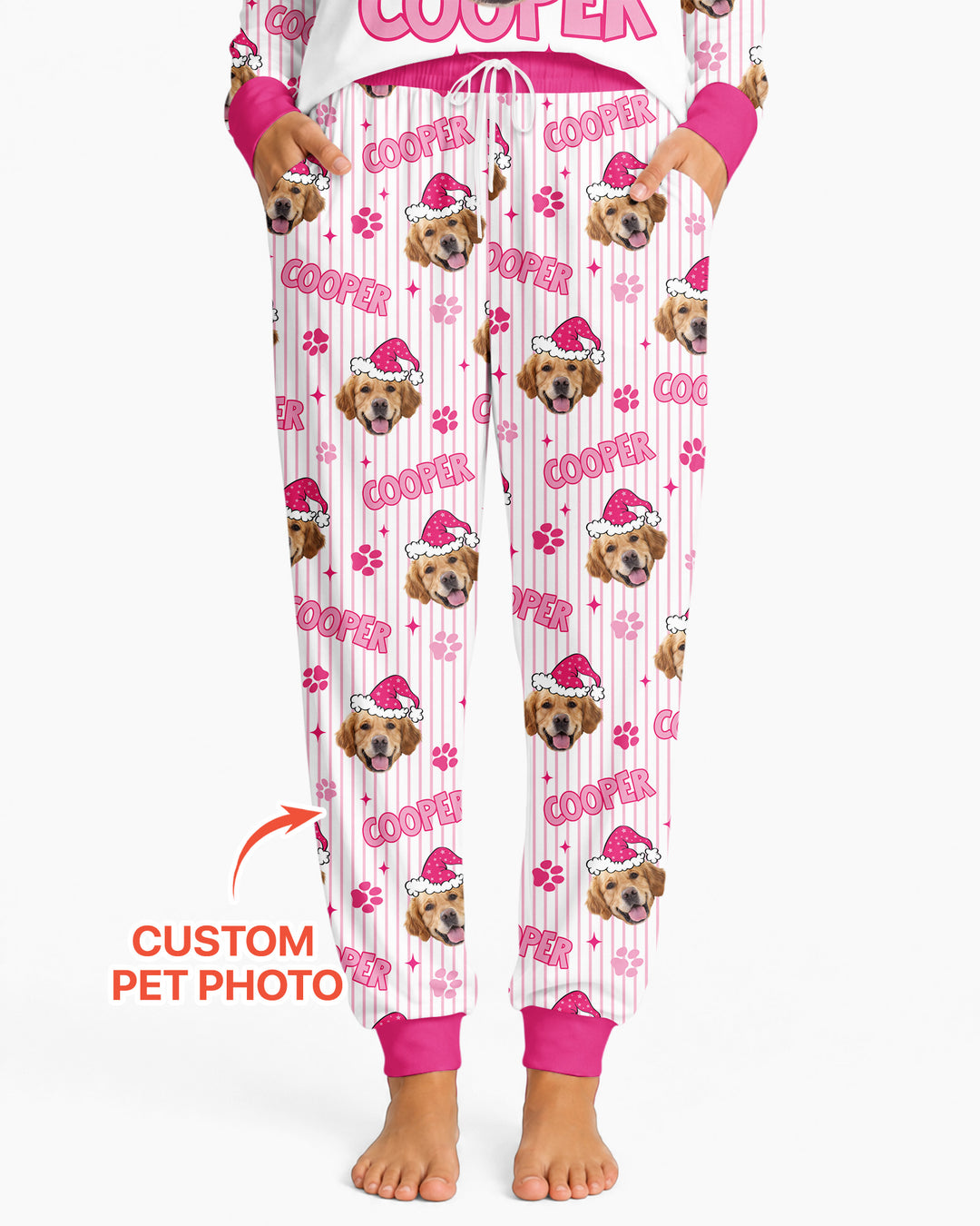 Personalized Pink Santa Dog Bamboo Women Pajama Set
