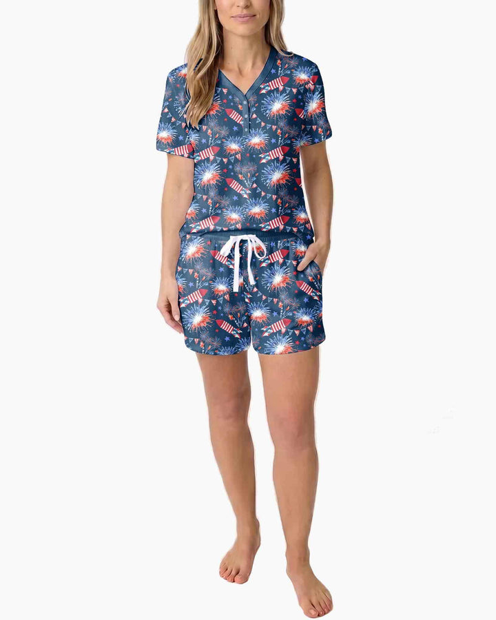 Firework Bamboo Women Short Sleeve Short Pajama Set