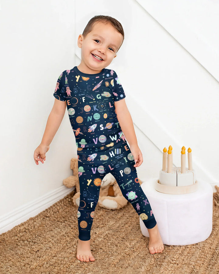 Space Alphabet Bamboo Two Piece Short Sleeve Pajama Set