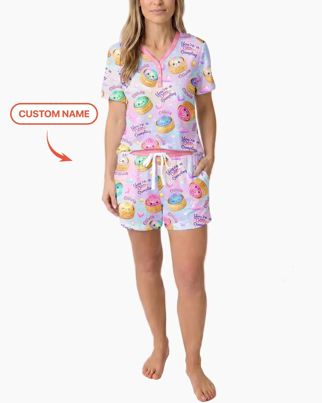 Custom Name You're A Glitter Dumpling Bamboo Women Short Sleeve Short Pajama Set
