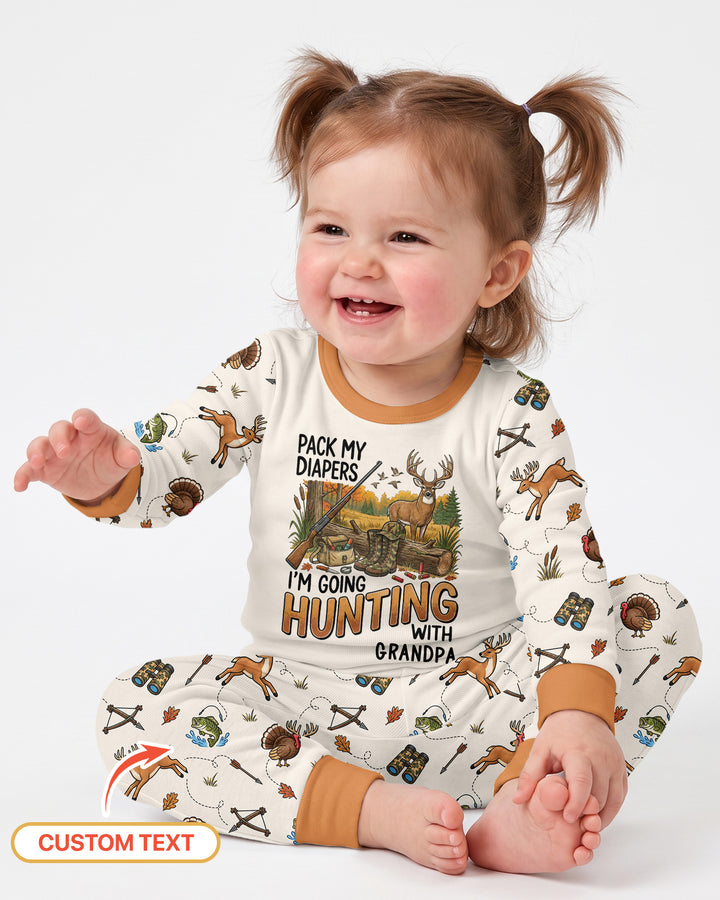 Personalized Pack My Diapers I'm Going Hunting Bamboo Two Piece Long Sleeve Pajama Set