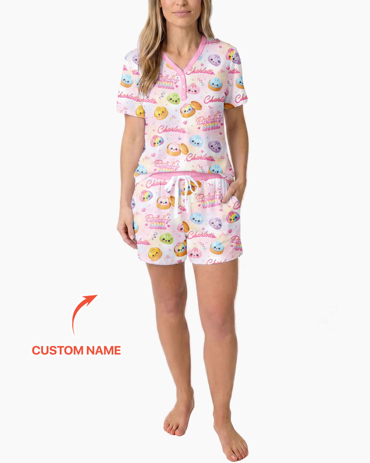 Birthday Girl Glitter Dumpling Bamboo Women Short Sleeve Short Pajama Set
