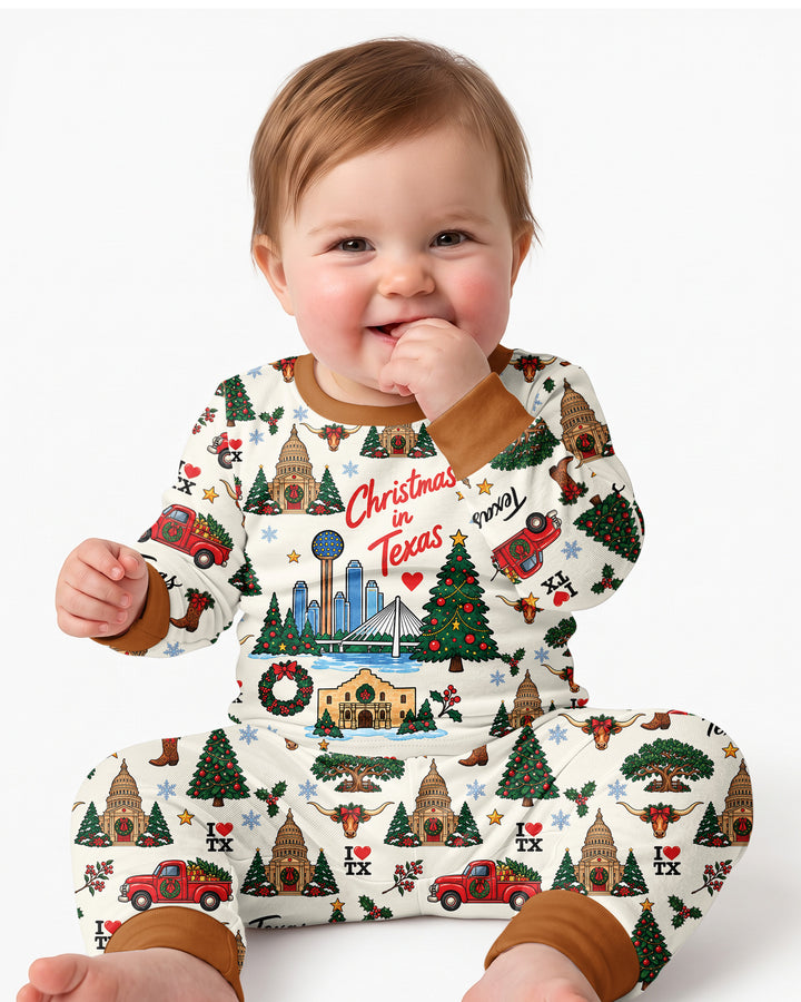 Christmas In Texas Bamboo Two Piece Long Sleeve Pajama Set