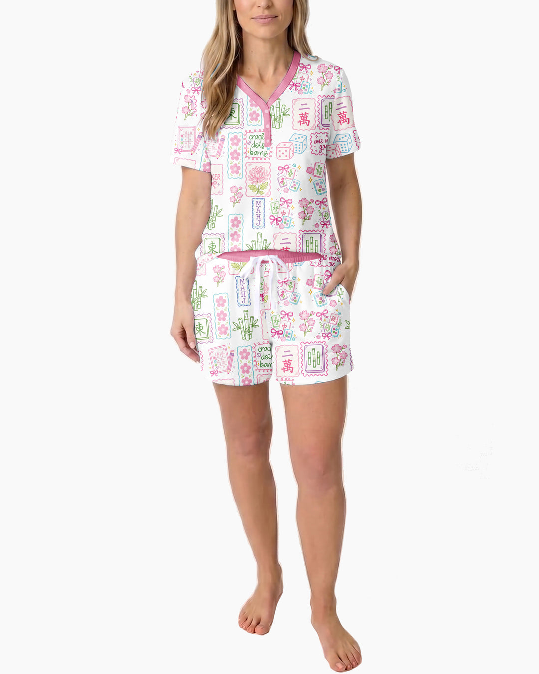 Cracks, Dots & Bams Mommy & Me Matching Bamboo Women Short Sleeve Short Pajama Set