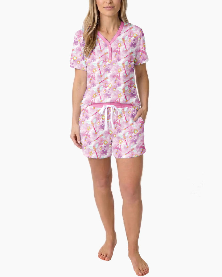 Kawaii Magical Girl Wand Bamboo Women Short Sleeve Short Pajama Set