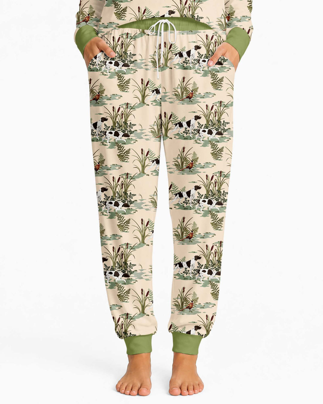 Vintage Pheasant & Hunting Dog Field Family Matching Bamboo Women Pajama Set