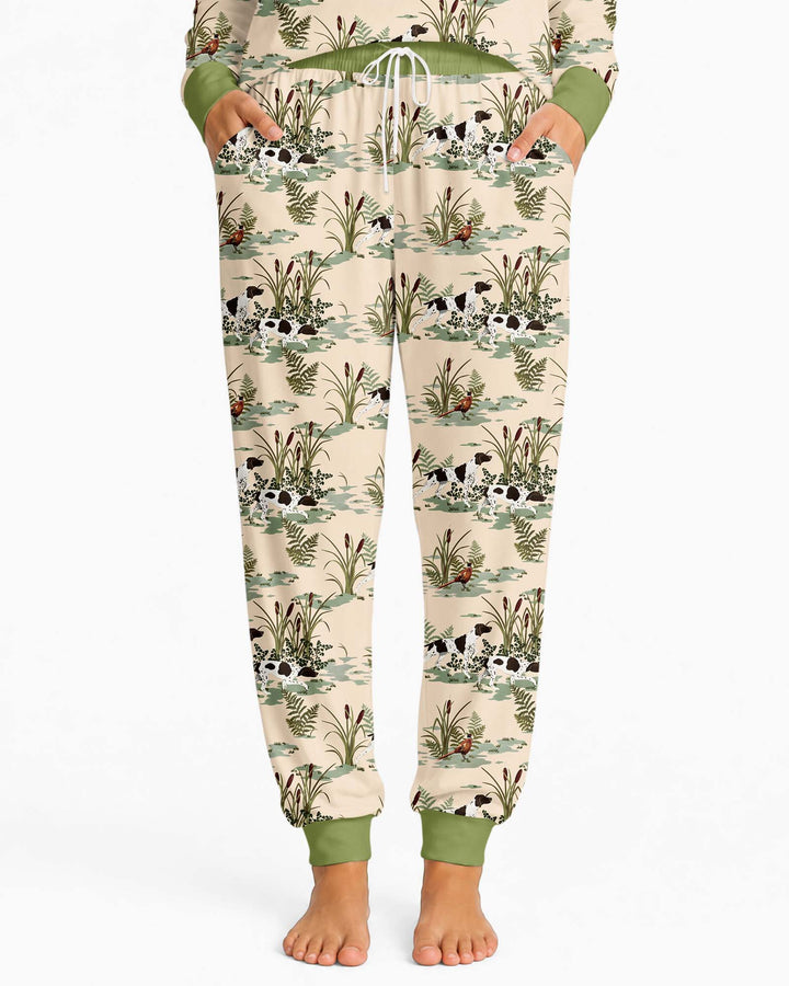 Vintage Pheasant & Hunting Dog Field Family Matching Bamboo Women Pajama Set