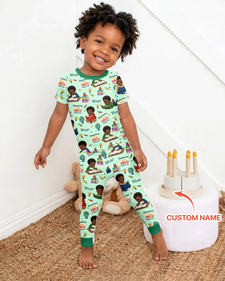 Custom Name Elementary Today HBCU Tomorrow Bamboo Two Piece Short Sleeve Pajama Set