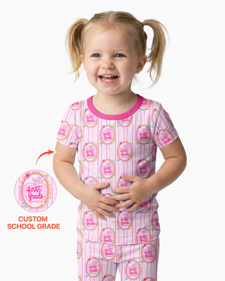 Custom Grade School Sweetie Bamboo Two Piece Short Sleeve Pajama Set